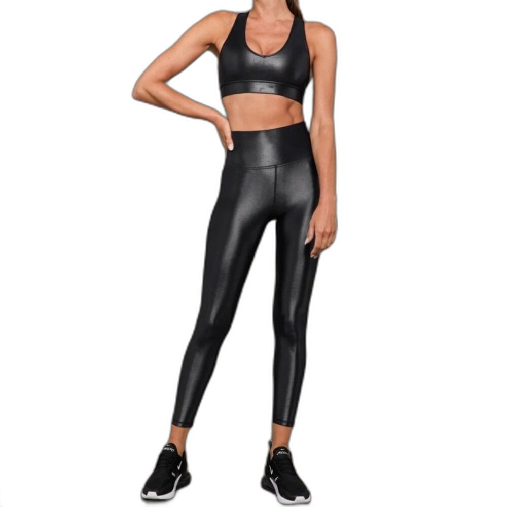 Carbon 38 Women's Black TAKARA Liquid Shine Hi-Rise Legging Pull On Size Small